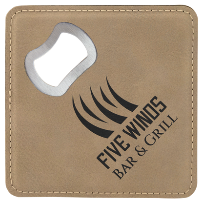 Leather Bottle Opener Coasters - Multiple Colors - Customizable