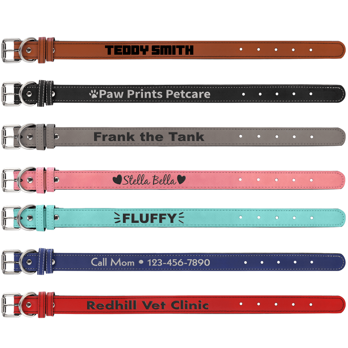 Personalized Leather Dog Collars Sized SM M L XL