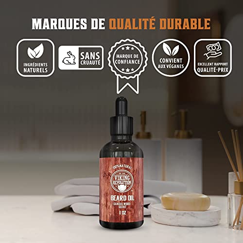 Viking Revolution Sandalwood Beard Oil for Men - Natural Mens Beard Oil with Argan Oil and Jojoba Oil - Beard Softener, Strengthens and Moisturizes -(Sandalwood, 1 Pack)