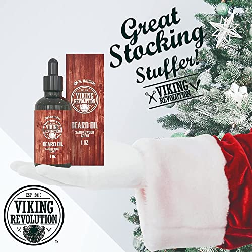 Viking Revolution Sandalwood Beard Oil for Men - Natural Mens Beard Oil with Argan Oil and Jojoba Oil - Beard Softener, Strengthens and Moisturizes -(Sandalwood, 1 Pack)