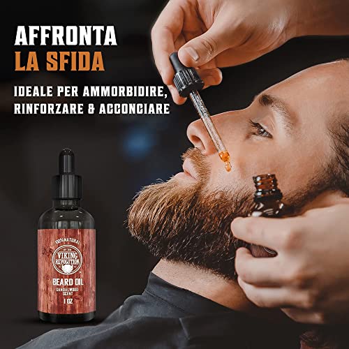 Viking Revolution Sandalwood Beard Oil for Men - Natural Mens Beard Oil with Argan Oil and Jojoba Oil - Beard Softener, Strengthens and Moisturizes -(Sandalwood, 1 Pack)