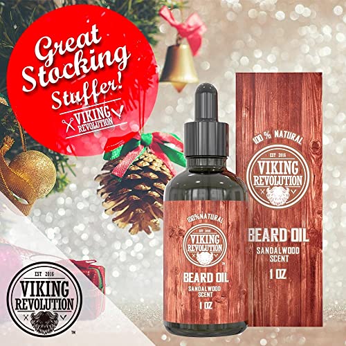 Viking Revolution Sandalwood Beard Oil for Men - Natural Mens Beard Oil with Argan Oil and Jojoba Oil - Beard Softener, Strengthens and Moisturizes -(Sandalwood, 1 Pack)