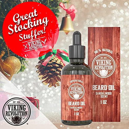 Viking Revolution Sandalwood Beard Oil for Men - Natural Mens Beard Oil with Argan Oil and Jojoba Oil - Beard Softener, Strengthens and Moisturizes -(Sandalwood, 1 Pack)